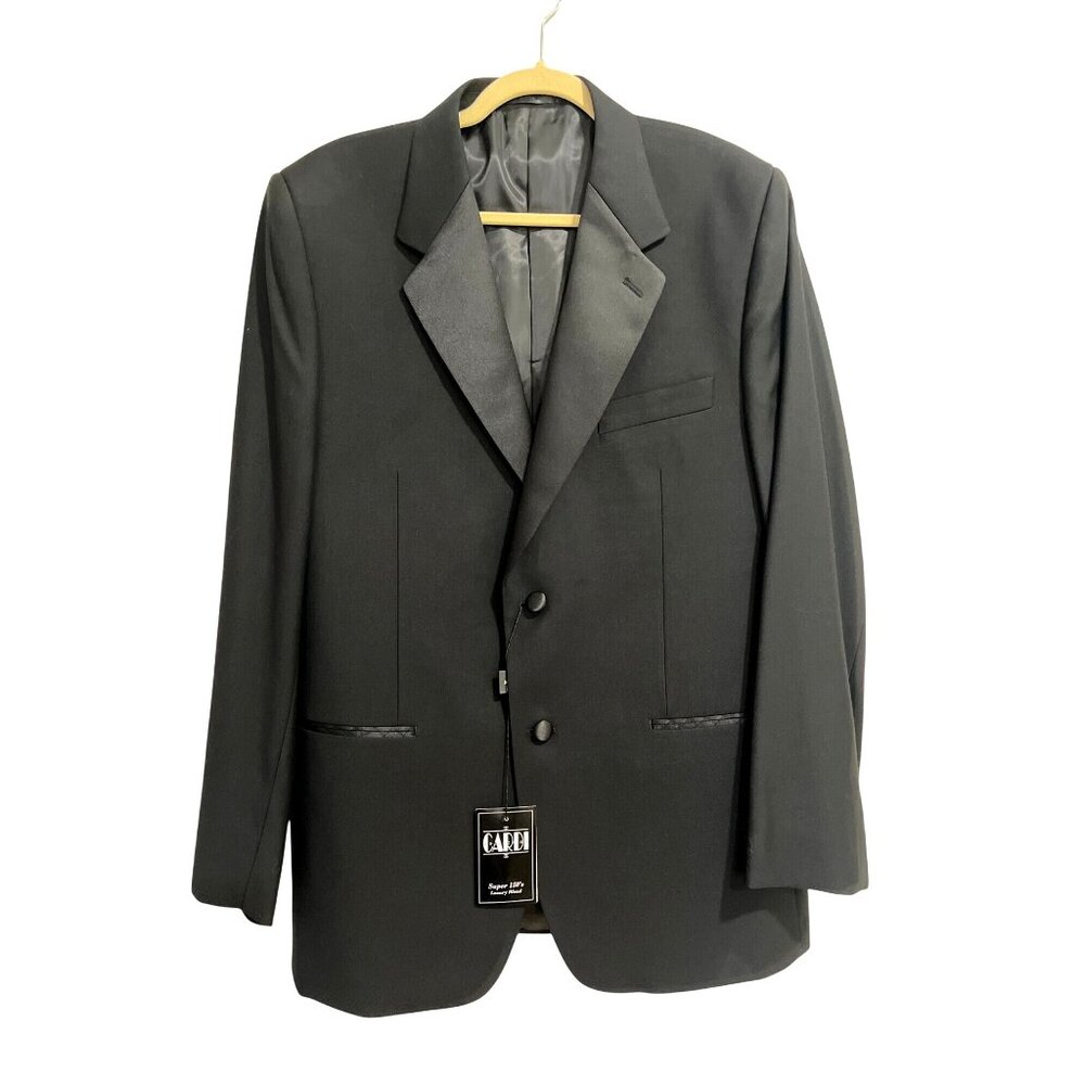 Cardi Super 150 Black Tuxedo Jacket 2-Button Notch C7112 Italy Mens 42R NEW